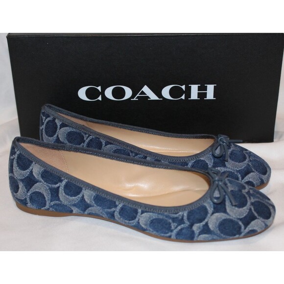 COACH WOME'S ABIGAIL SIGNATURE C DENIM BLUE BALLET FLATS NIB - Picture 1 of 5